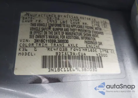 2009 Nissan Versa 1.8S z USA, uszkodzony, nr VIN 3N1BC11E69L380030